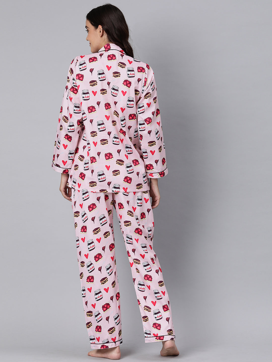 Nuts About Nutella Button Down Pj Set - Pure Cotton Pj Set with Notched Collar