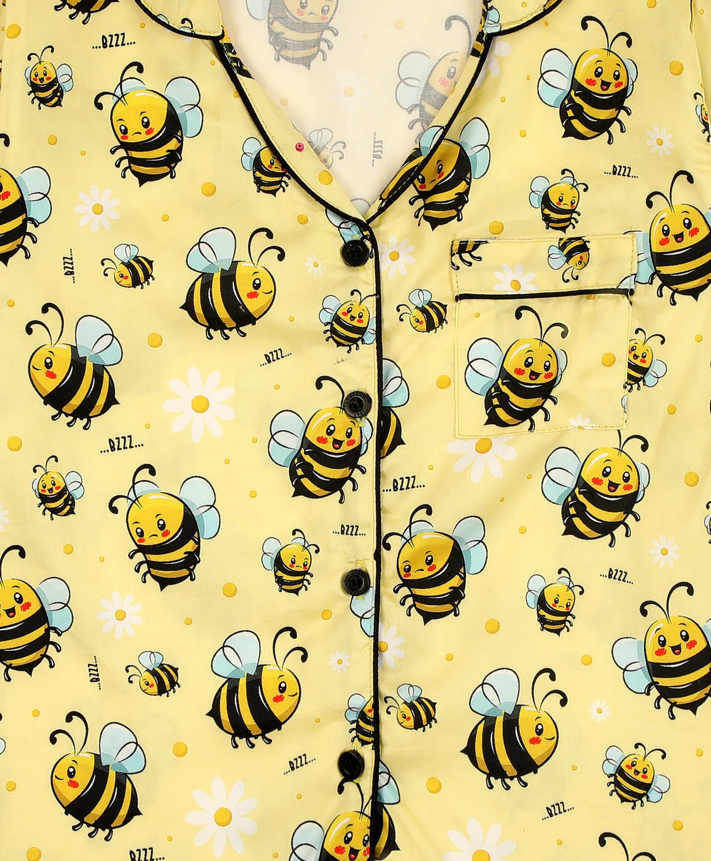 Bumblebee Kids Button Down Pj Set - Pure Cotton Pj Set with Notched Collar