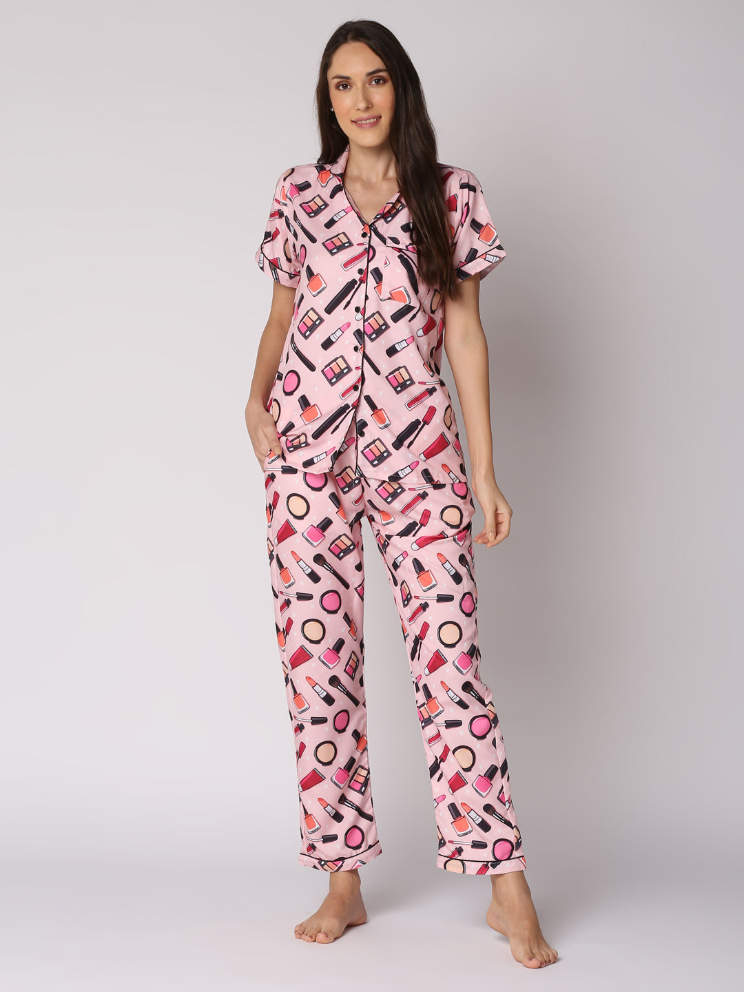 Makeup Forever Button Down Pj Set - Cotton Rayon Pj Set with Notched Collar
