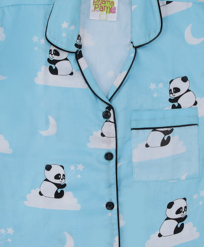 Dreaming Panda  Kids Button Down Pj Set - Pure Cotton Pj Set with Notched Collar