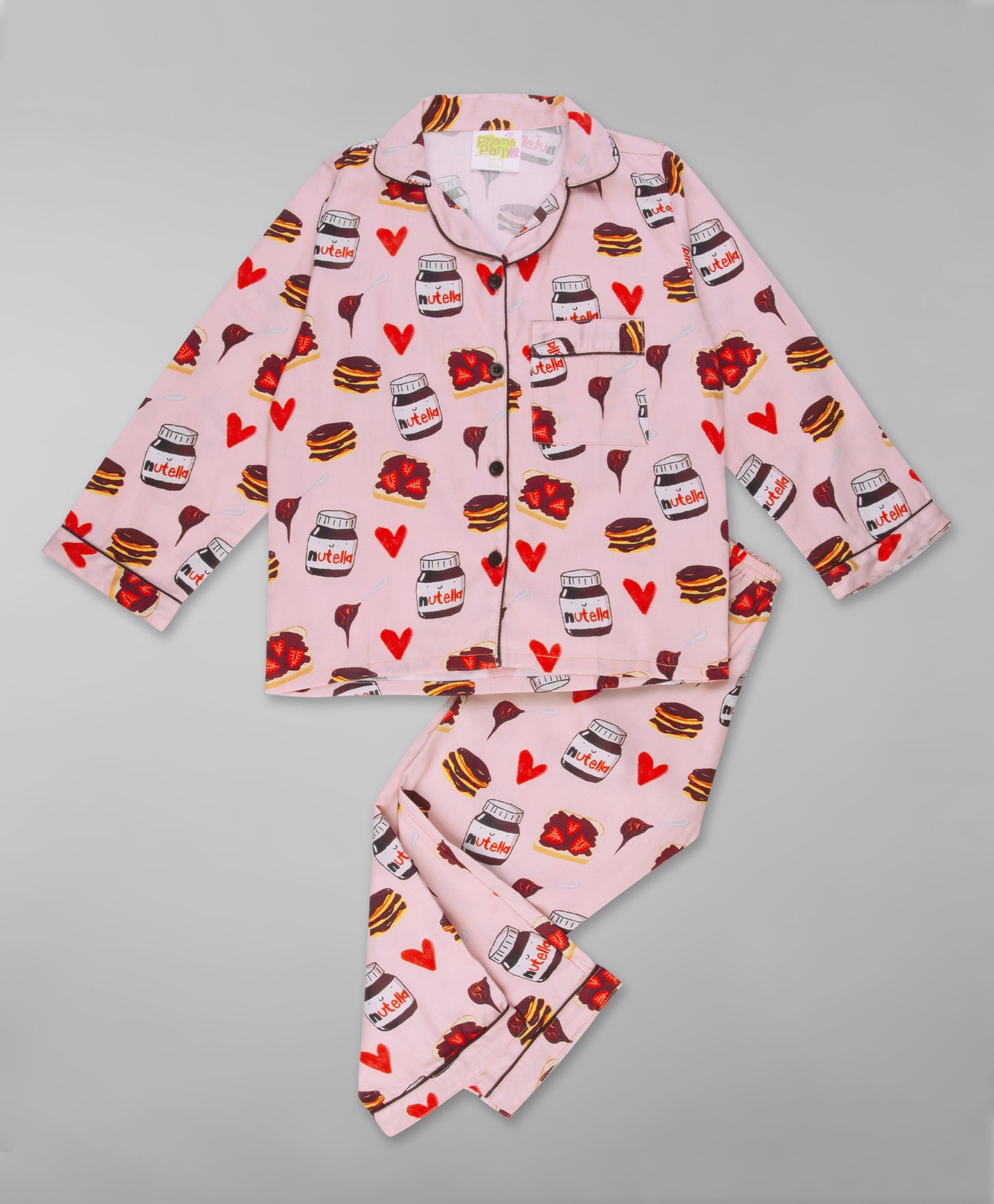 Nuts About Nutella Kids Button Down Pj Set - Pure Cotton Pj Set with Notched Collar