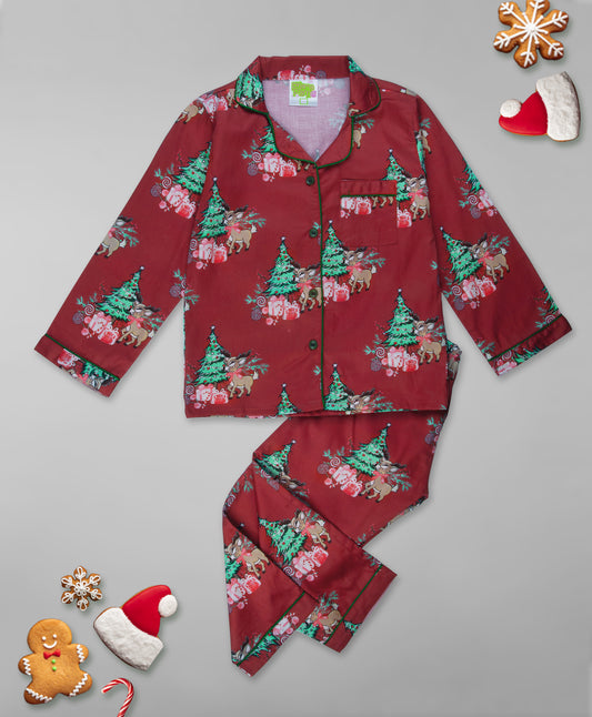Holly Jolly Kids Button Down Pj Set - Pure Cotton Pj Set with Notched Collar