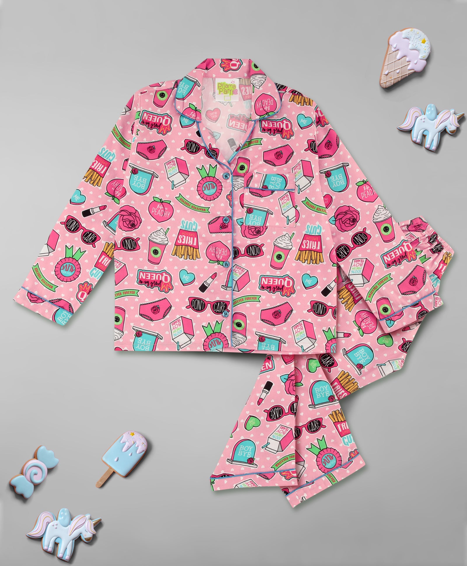 Feminist Kids Button Down Pj Set - Pure Cotton Pj Set with Notched Collar