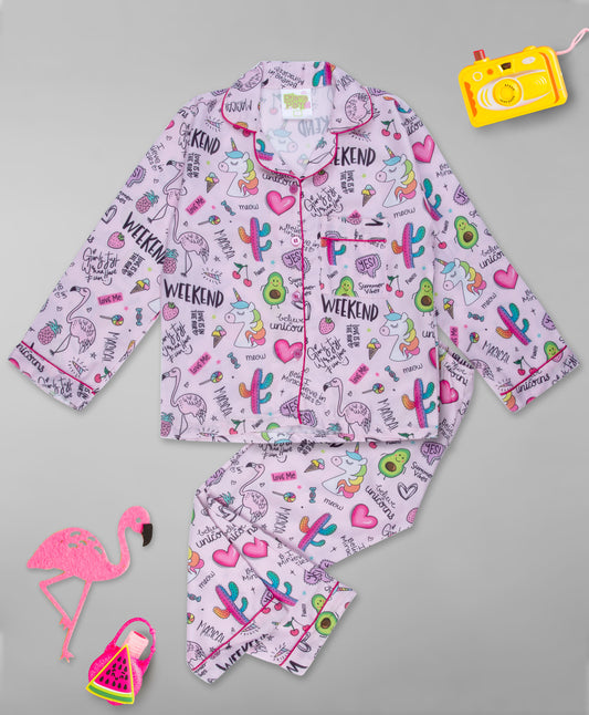 Pink Party Kids Pj Set - Cotton Rayon Pj Set with Notched Collar