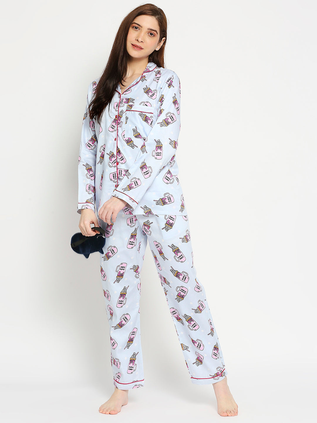 Shakey Wakey Button Down Pj Set - Pure Cotton Pj Set with Notched Collar