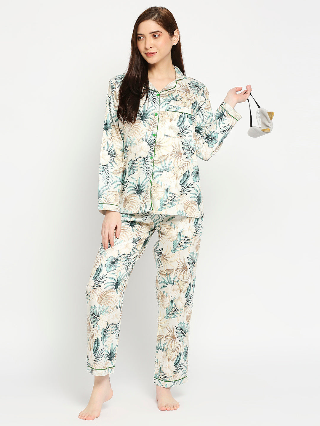 Woodland Button Down Pj Set - Pure Cotton Pj Set with Notched Collar