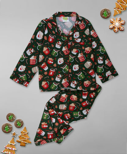 Mug Of Joy Kids Button Down Pj Set - Pure Cotton Pj Set with Notched Collar