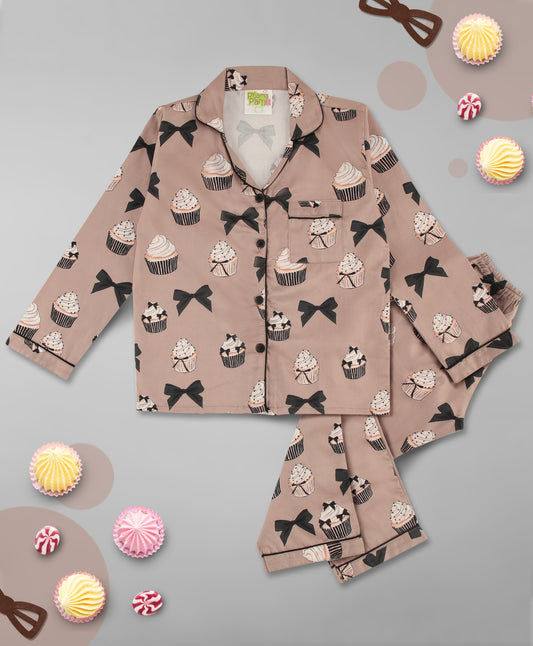 Cup Cake Kids Button Down Pj Set - Pure Cotton Pj Set with Notched Collar