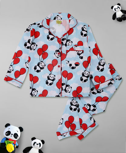 Happy Panda Kids Pj Set - Cotton Rayon Pj Set with Notched Collar