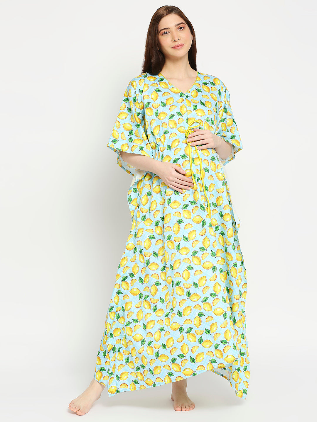 Limoncello Maternity Kaftan Gown - Pure Cotton Kaftan Gown With Single Invisible Zip for Feeding