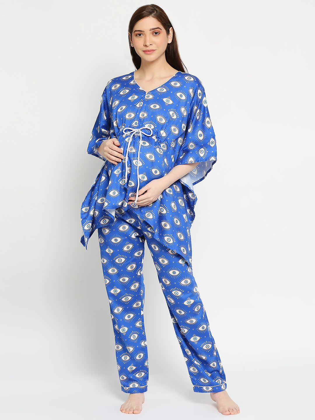 Nazar Maternity Kaftan Pj Set - Pure Cotton Pj Set in Kaftan Style with Single Invisible Zip for Feeding