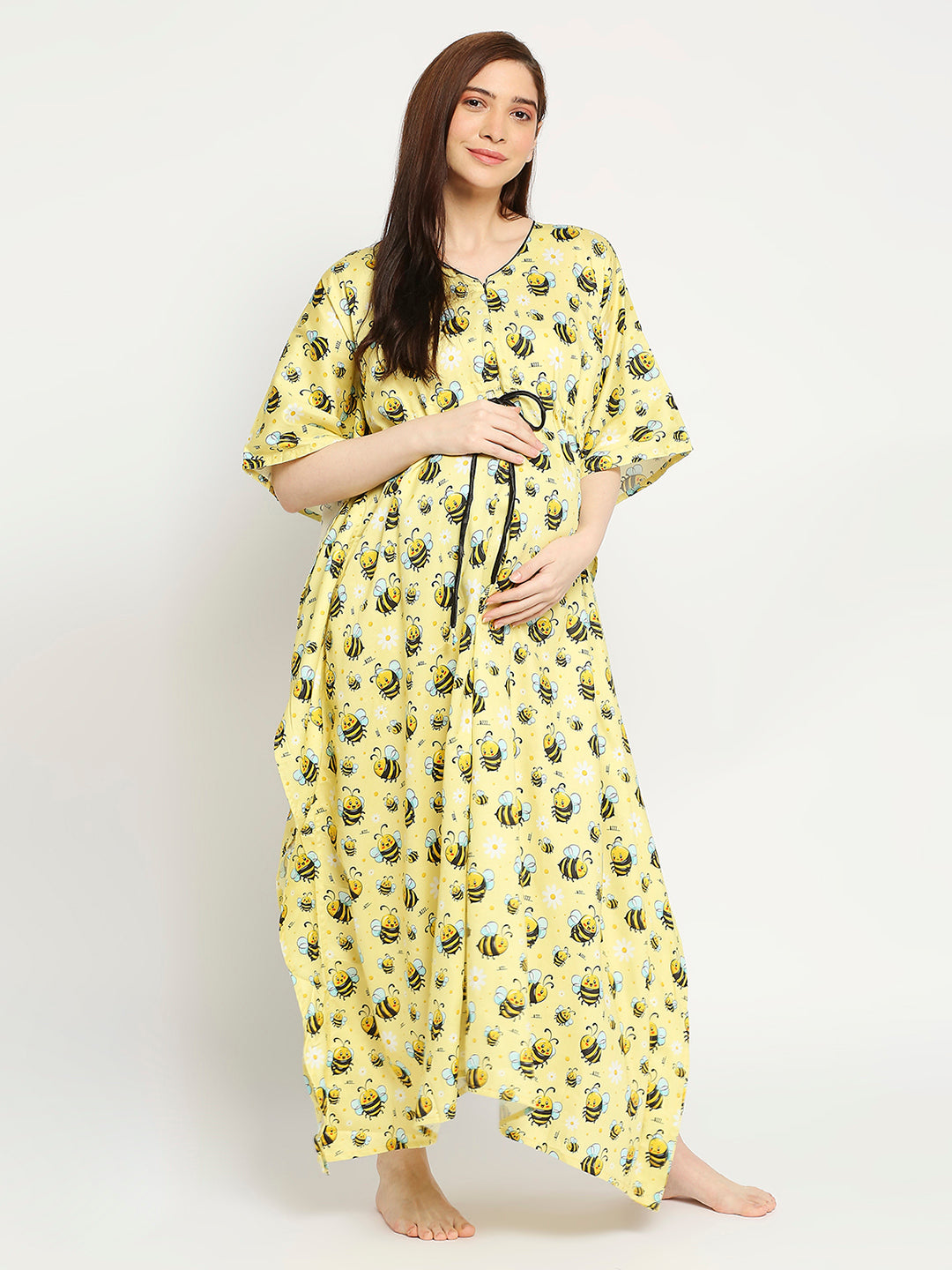 Bumblebee Maternity Kaftan Gown - Pure Cotton Kaftan Gown With Single Invisible Zip for Feeding