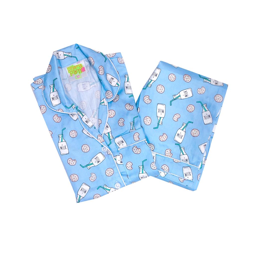 Milk & Cookies Pure Cotton Kids Pj Set with Notched Collar