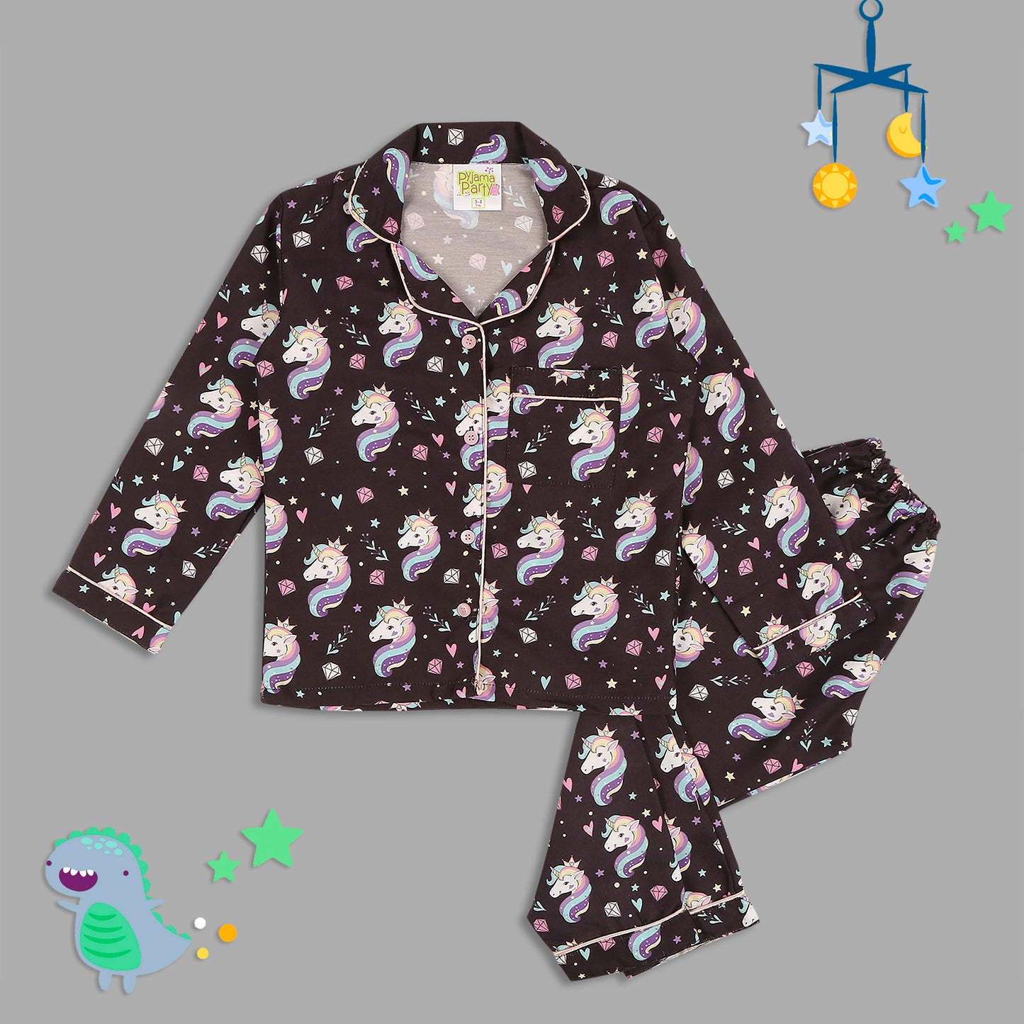 Be A Unicorn Kids Pj Set - Cotton Rayon Pj Set with Notched Collar