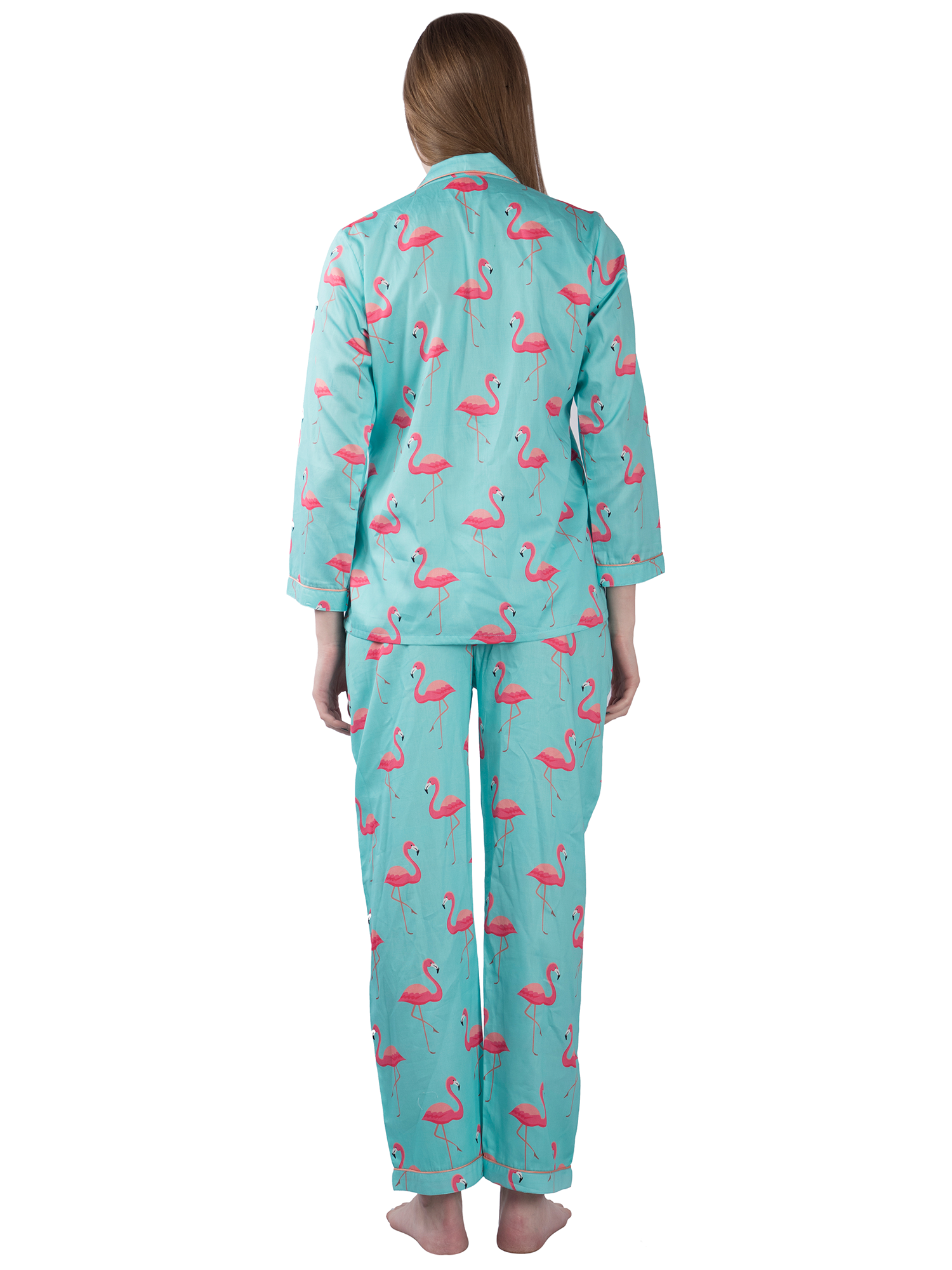 Pink Flamingo Button Down Pj Set - Pure Cotton Pj Set with Notched Collar