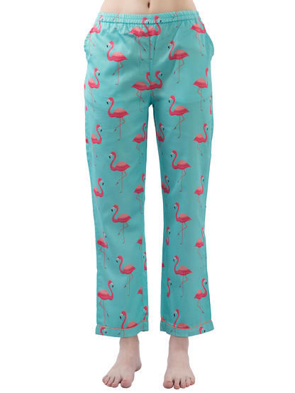 Pink Flamingo Button Down Pj Set - Pure Cotton Pj Set with Notched Collar