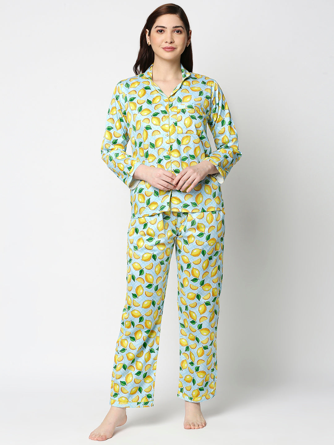 Limoncello Button Down Pj Set - Pure Cotton Pj Set with Notched Collar