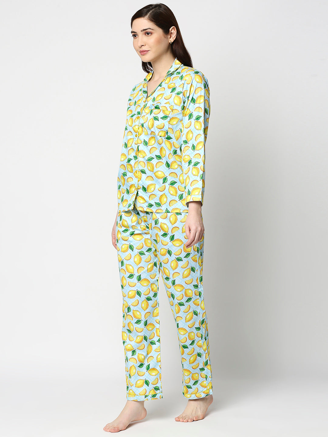 Limoncello Button Down Pj Set - Pure Cotton Pj Set with Notched Collar