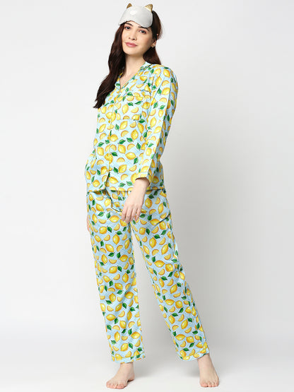 Limoncello Button Down Pj Set - Pure Cotton Pj Set with Notched Collar