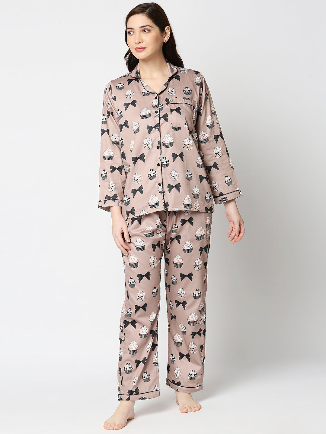 Cup Cake Button Down Pj Set - Pure Cotton Pj Set with Notched Collar