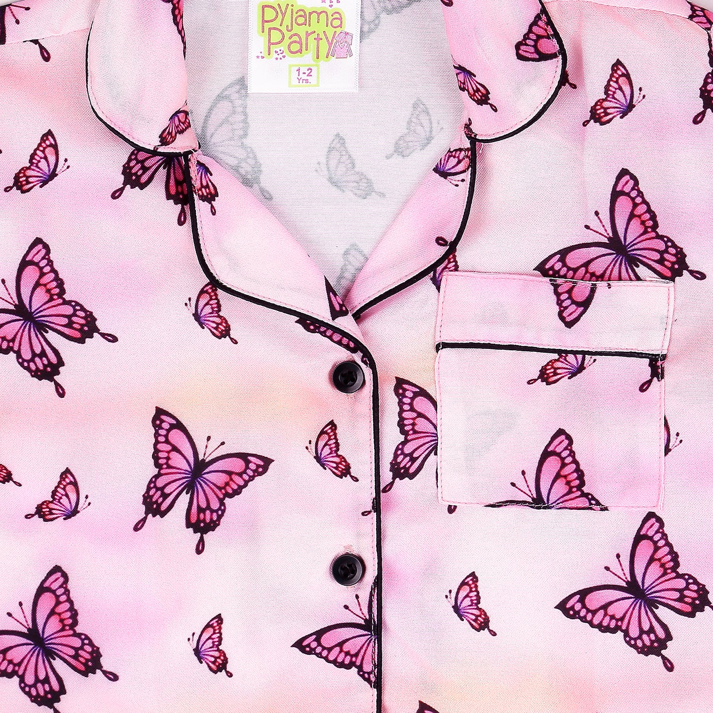 Butterfly Kids Pj Set - Cotton Rayon Pj Set with Notched Collar