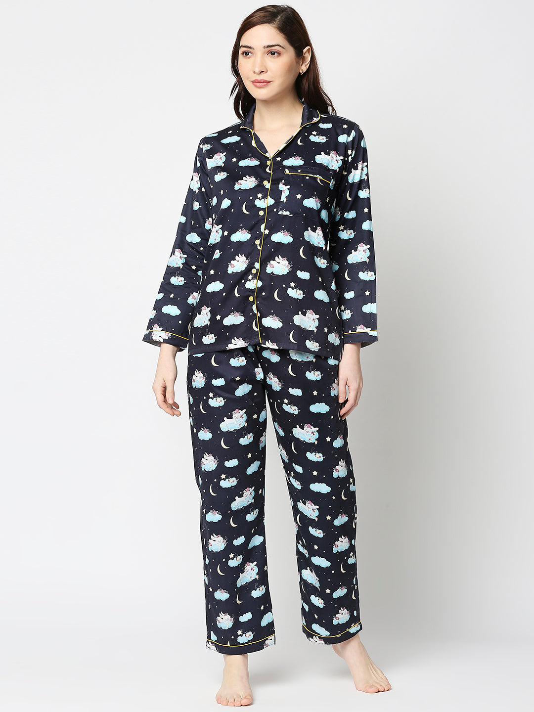 Bunny In The Cloud Button Down Pj Set - Pure Cotton Pj Set with Notched Collar