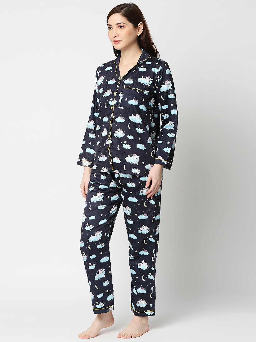 Bunny In The Cloud Button Down Pj Set - Pure Cotton Pj Set with Notched Collar