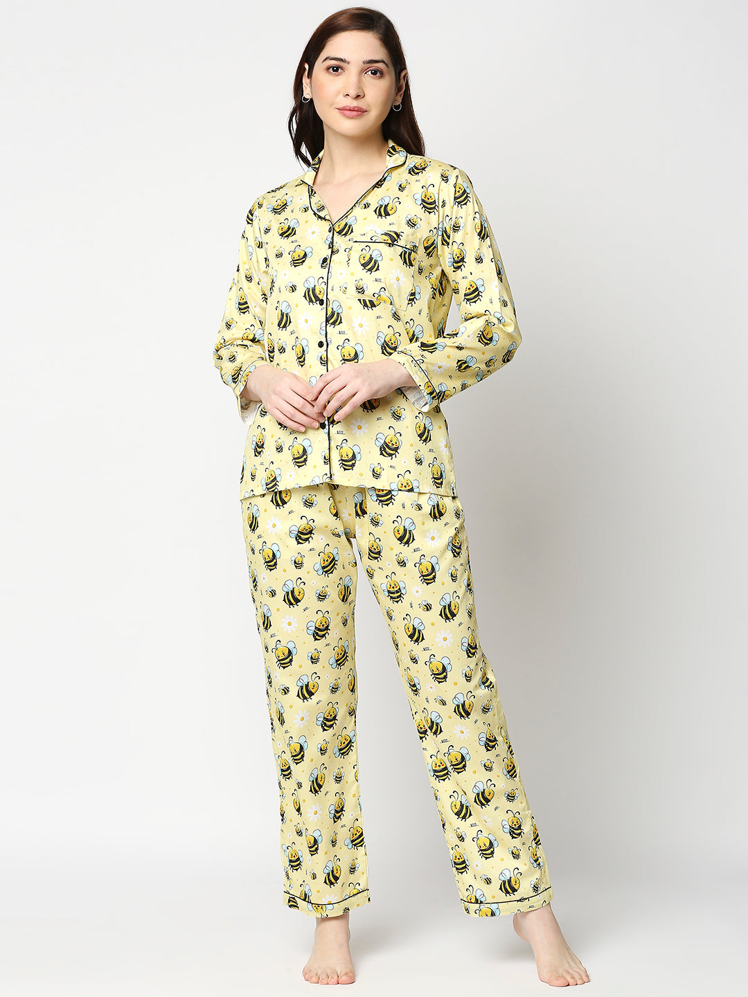 Bumblebee Button Down Pj Set - Pure Cotton Pj Set with Notched Collar