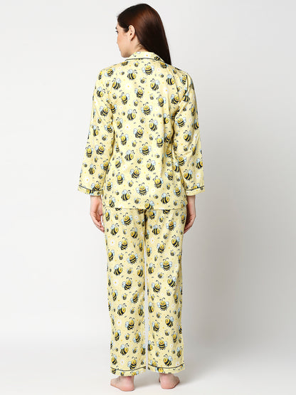 Bumblebee Button Down Pj Set - Pure Cotton Pj Set with Notched Collar