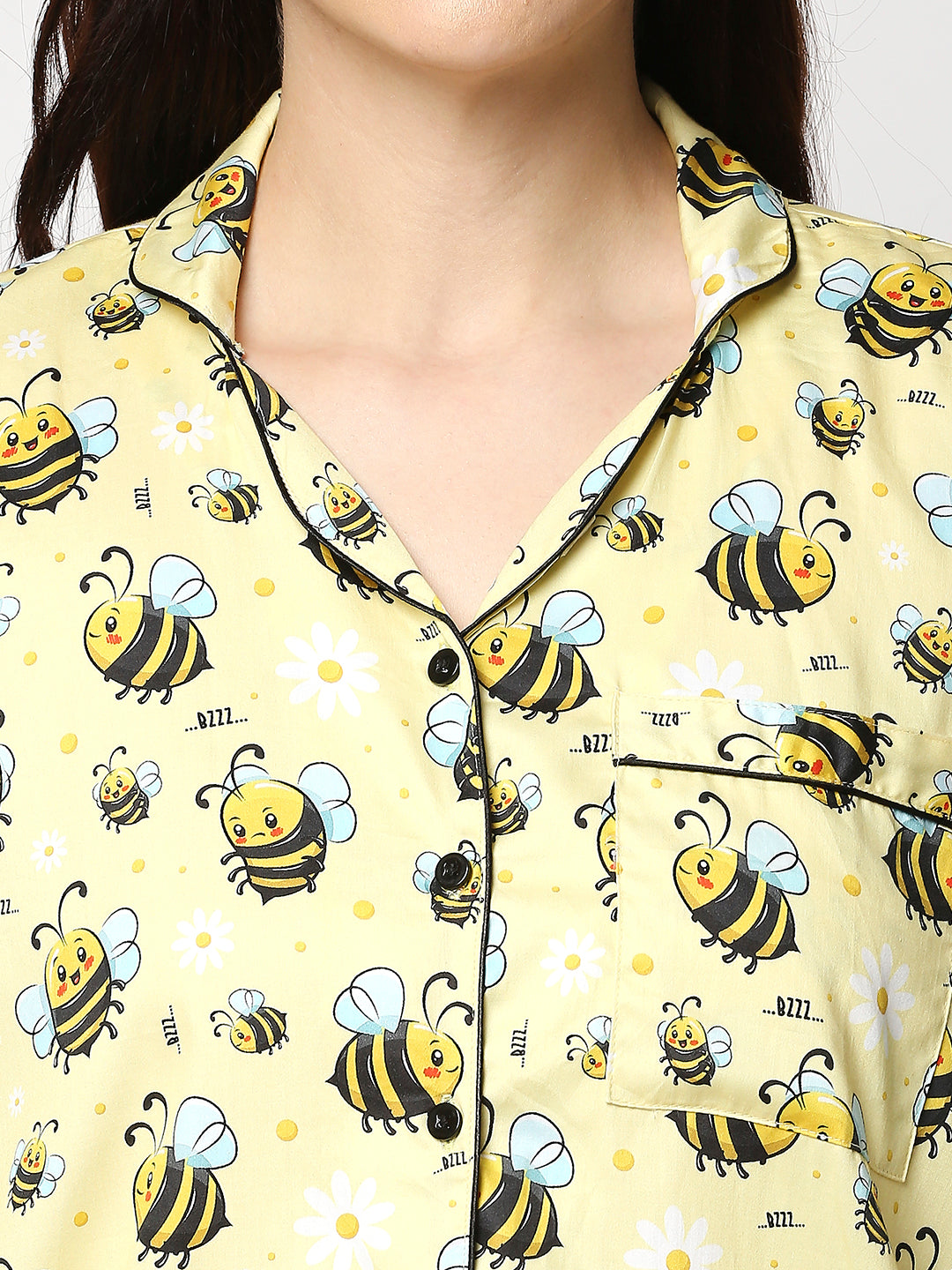 Bumblebee Button Down Pj Set - Pure Cotton Pj Set with Notched Collar