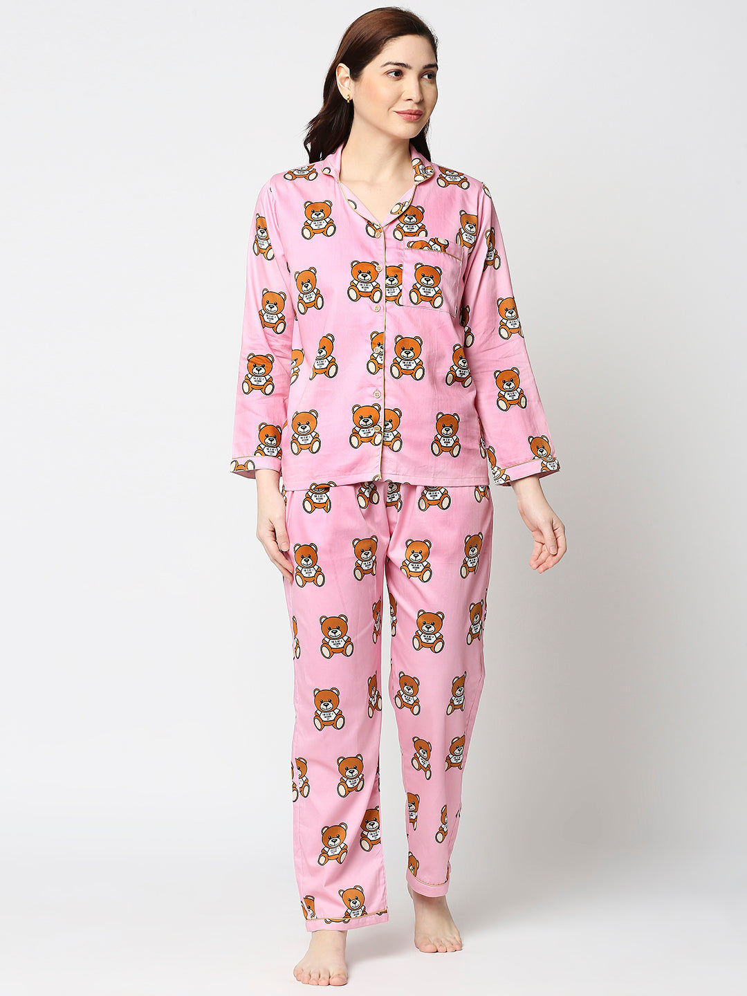 Moschino Button Down Pj Set - Pure Cotton Pj Set with Notched Collar