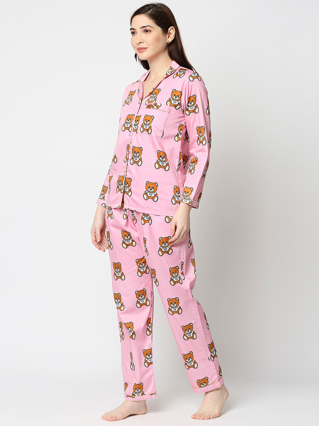 Moschino Button Down Pj Set - Pure Cotton Pj Set with Notched Collar