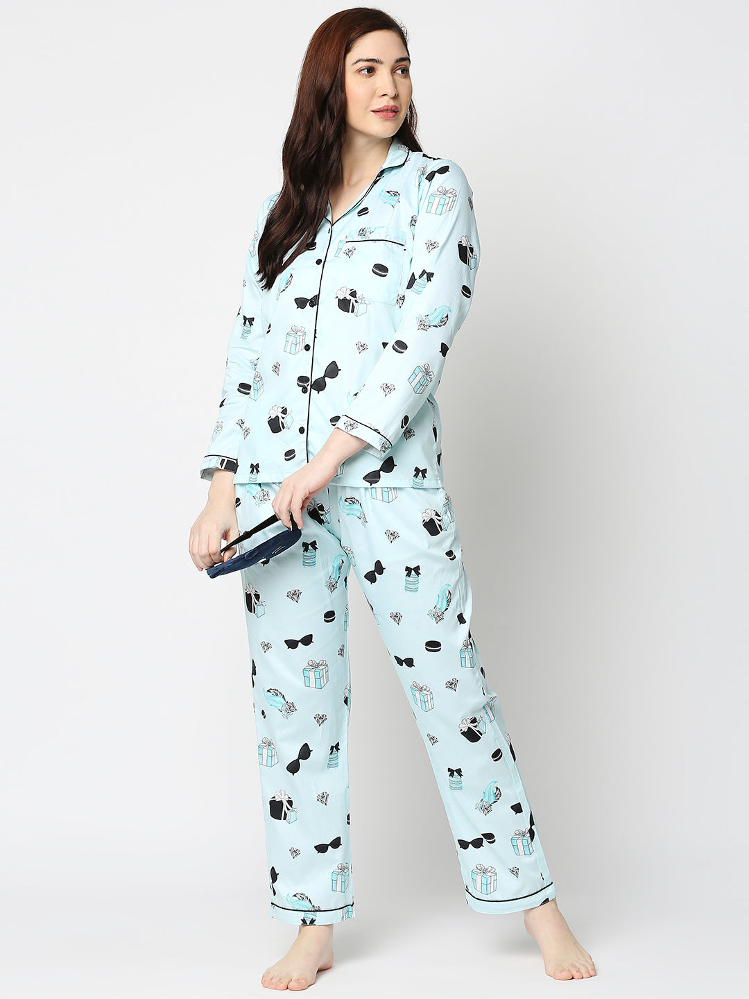 Breakfast at Tiffanys Button Down Pj Set - Pure Cotton Pj Set with Notched Collar