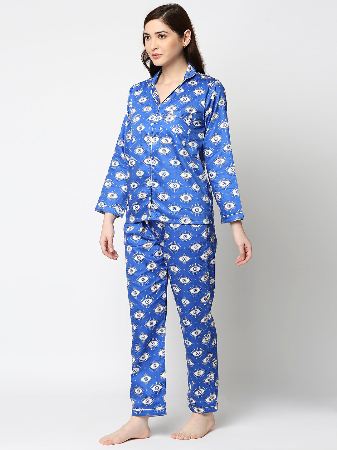 Nazar Button Down Pj Set - Pure Cotton Pj Set with Notched Collar
