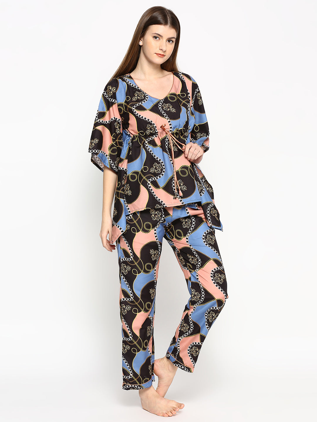 Gold Baroque Kaftan Pj Set - Cotton Rayon Pj Set in Kaftan Style