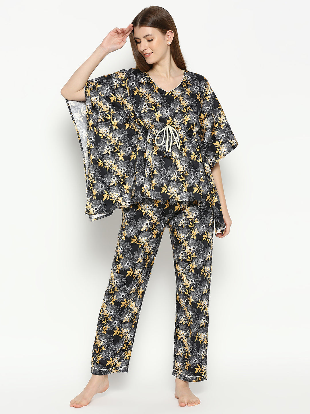 Black Beauty Kaftan Pj Set - Pure Cotton Pj Set in Kaftan Style