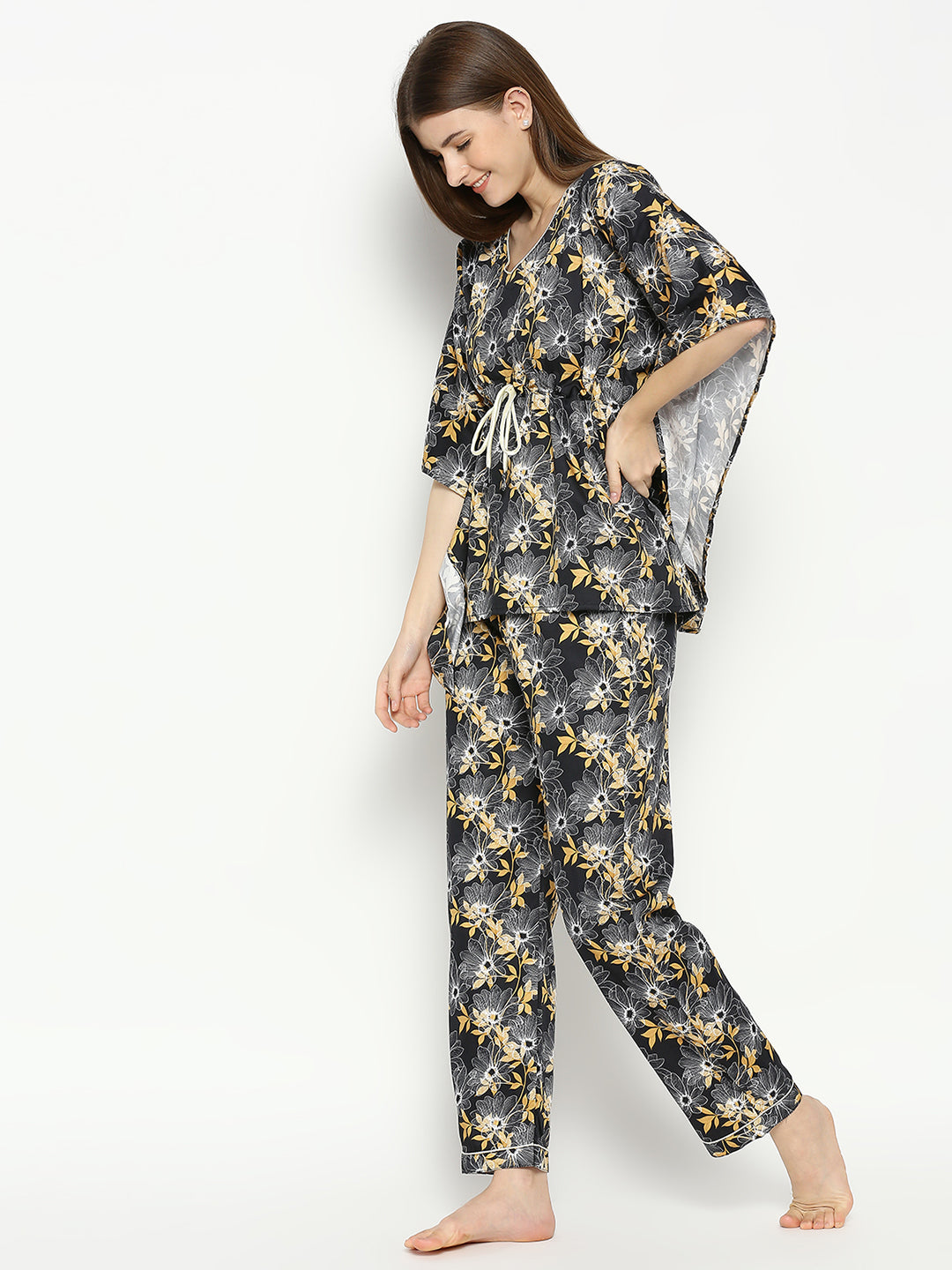 Black Beauty Kaftan Pj Set - Pure Cotton Pj Set in Kaftan Style