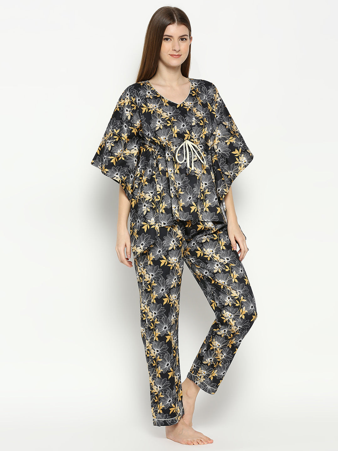 Black Beauty Kaftan Pj Set - Pure Cotton Pj Set in Kaftan Style