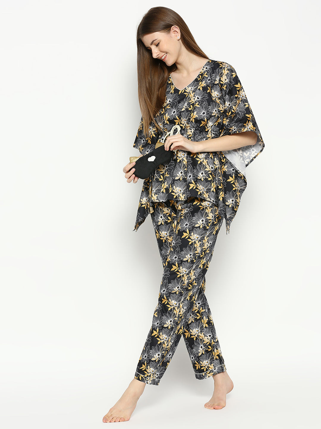 Black Beauty Kaftan Pj Set - Pure Cotton Pj Set in Kaftan Style