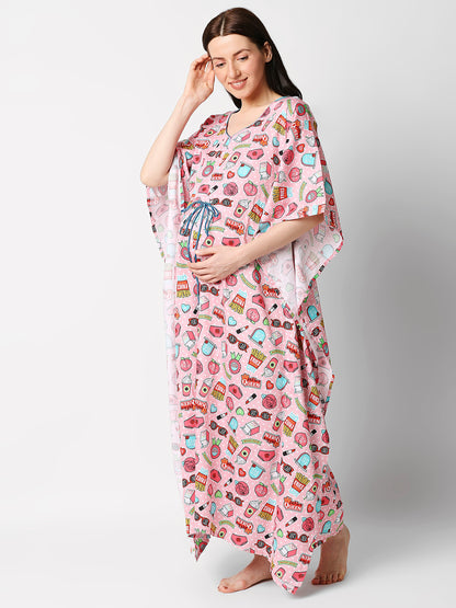 Feminist Maternity Kaftan Gown - Pure Cotton Kaftan Gown With Single Invisible Zip for feeding