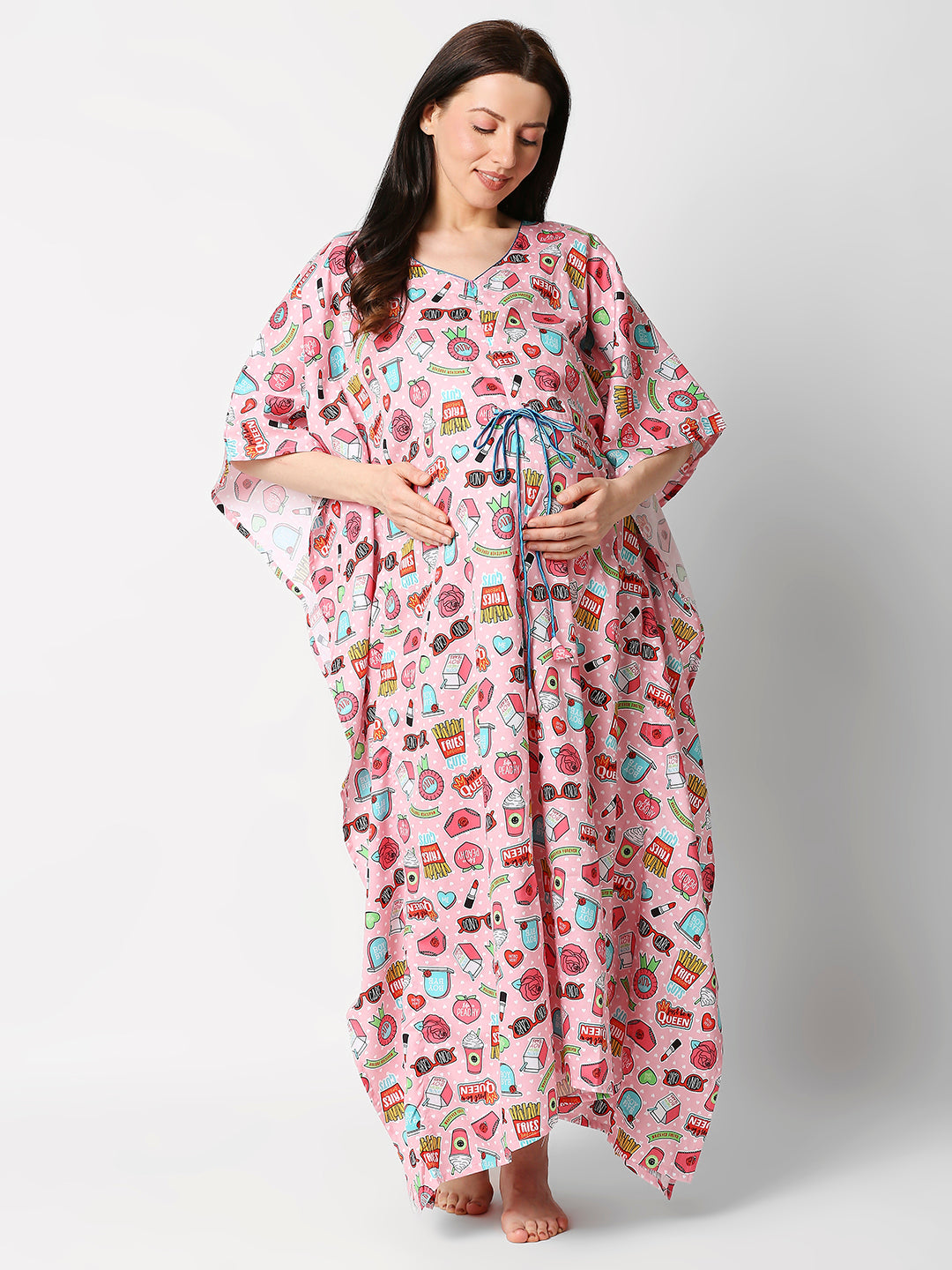 Feminist Maternity Kaftan Gown - Pure Cotton Kaftan Gown With Single Invisible Zip for feeding