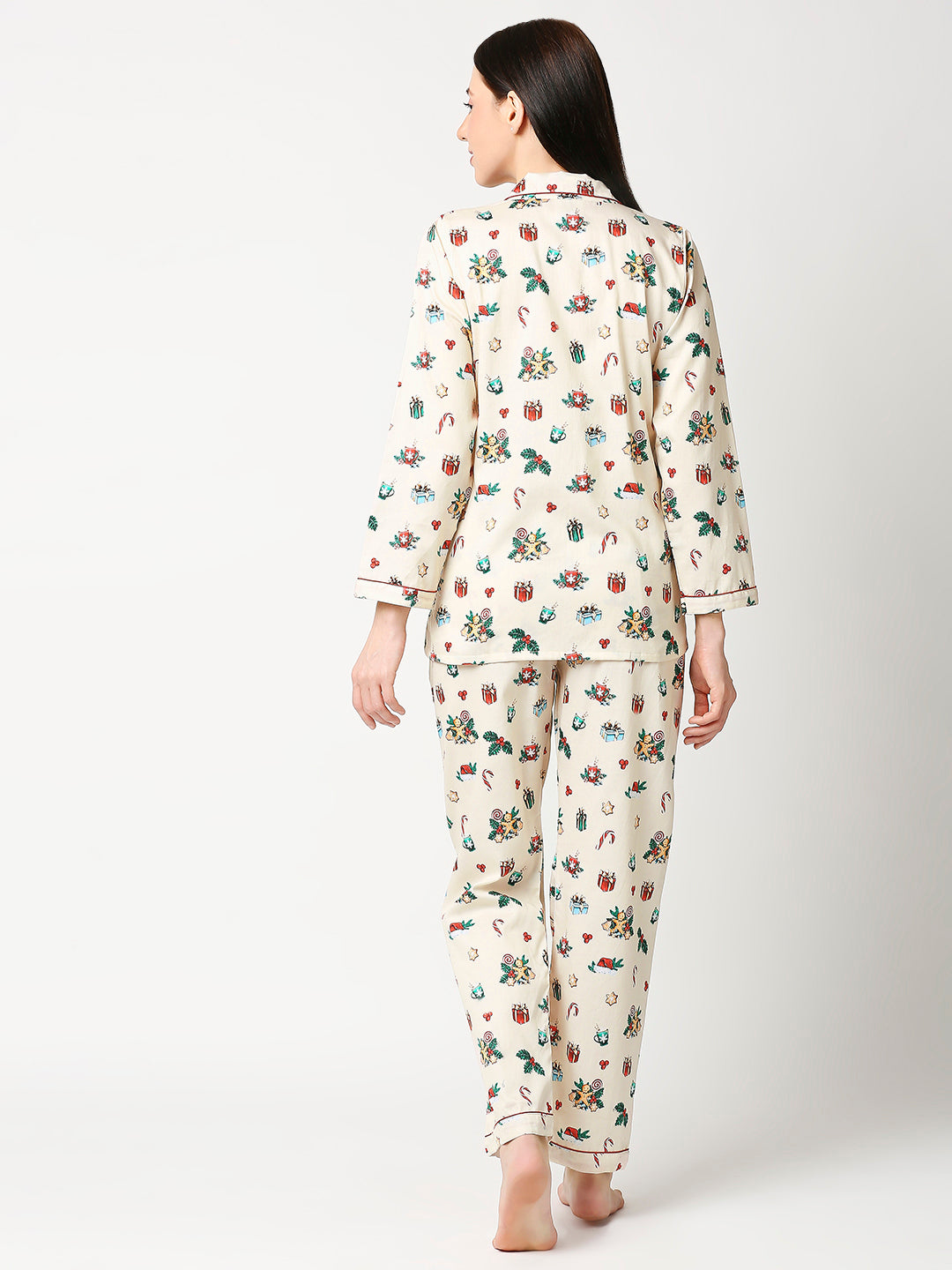 Christmas Cheers Button Down Pj Set - Pure Cotton Pj Set with Notched Collar