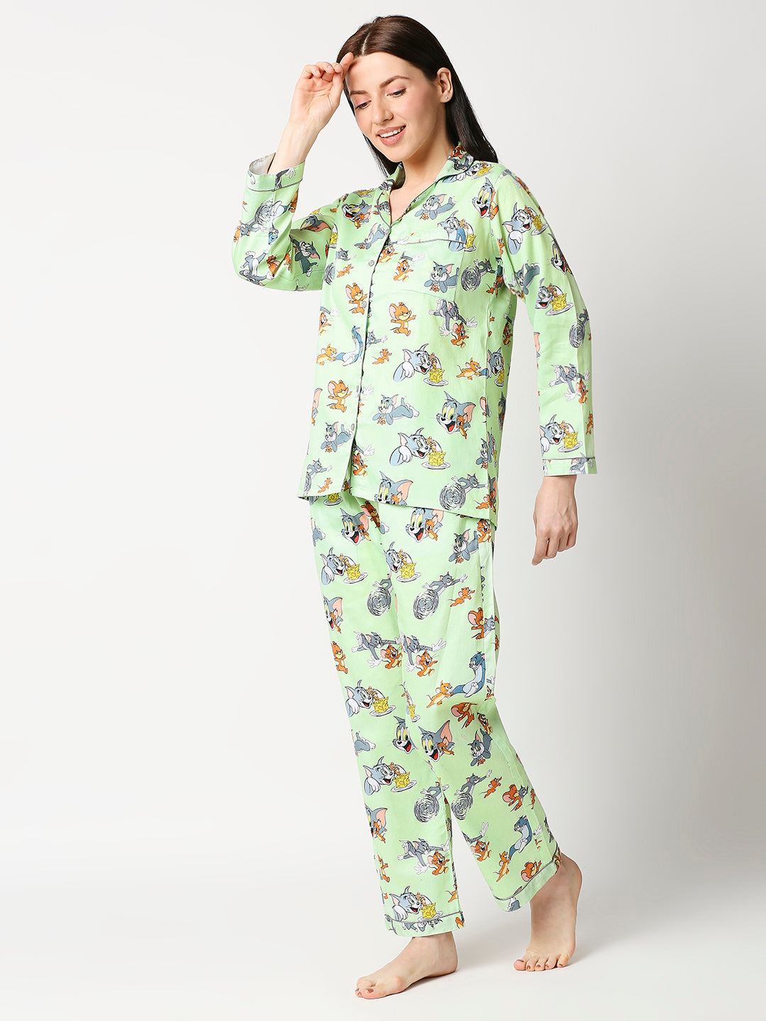 Tom & Jerry Button Down Pj Set - Pure Cotton Pj Set with Notched Collar