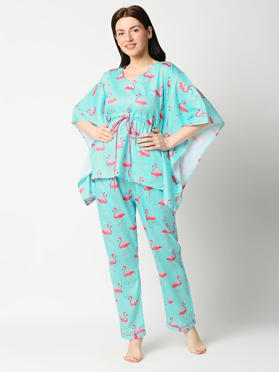 Pink Flamingo Kaftan Pj Set - Pure Cotton Pj Set in Kaftan Style