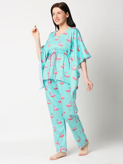 Pink Flamingo Kaftan Pj Set - Pure Cotton Pj Set in Kaftan Style