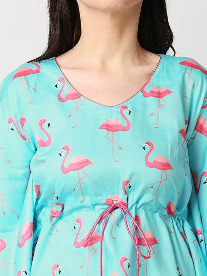 Pink Flamingo Kaftan Pj Set - Pure Cotton Pj Set in Kaftan Style