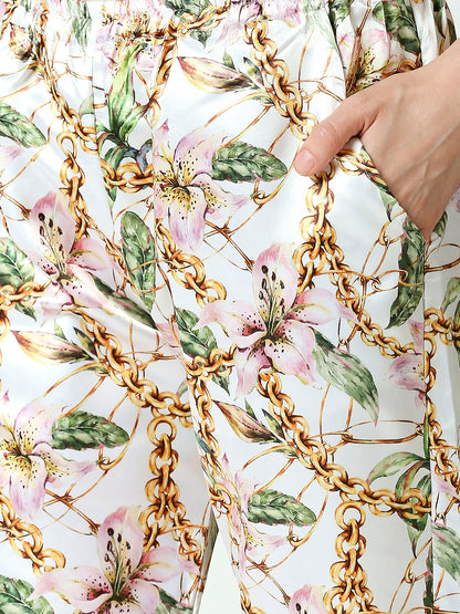Vintage Lily Satin Kaftan Pj Set - Luxury Printed Kaftan Pj Set